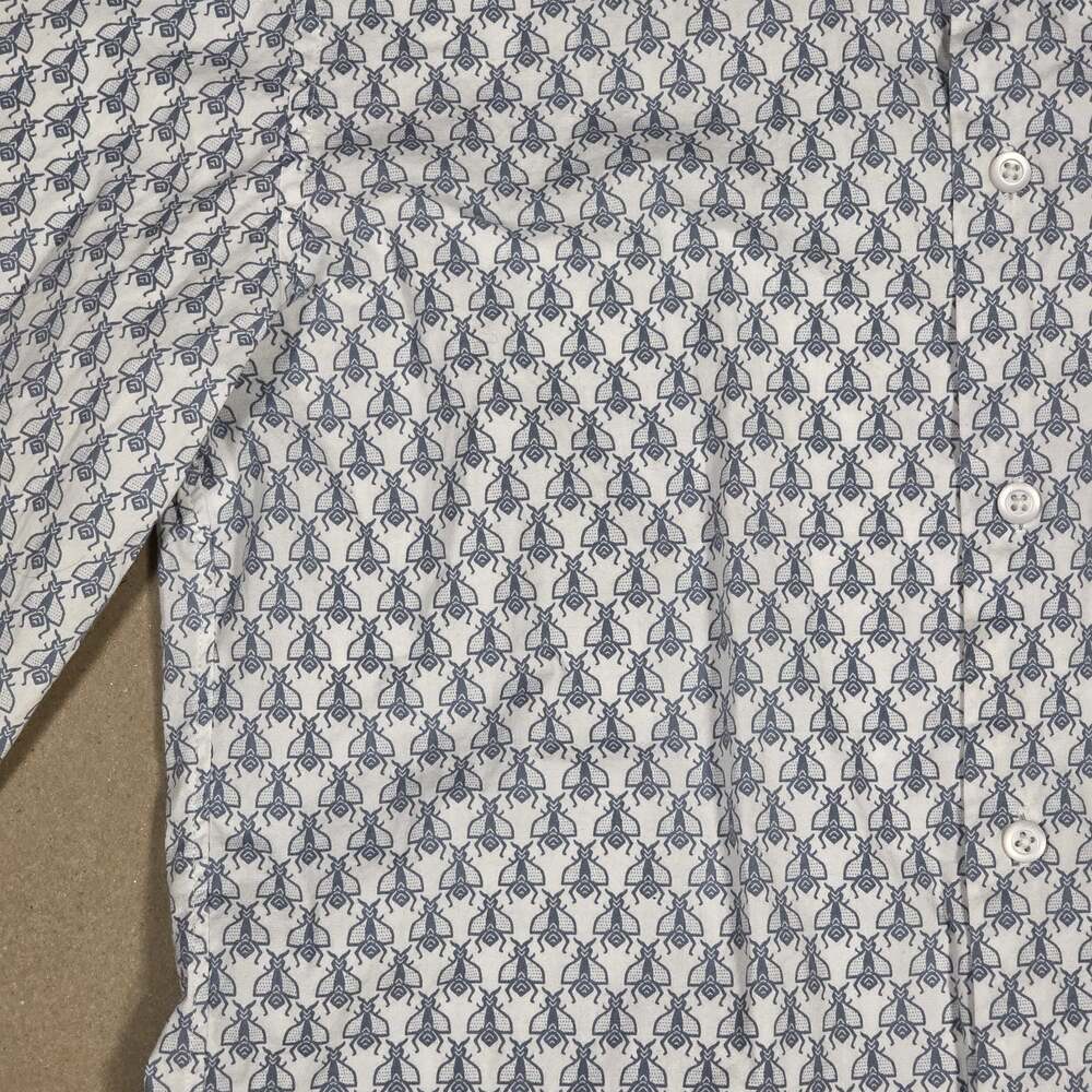 A-FRAME Slim Fit Oxford Long Sleeve Shirt Bees white blue insect cotton
